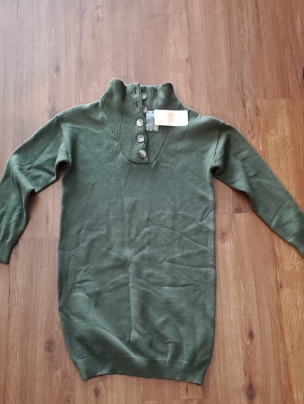 LAST CHANCE Kirundo Olive Green Button-Detail Knit Sweater Dress